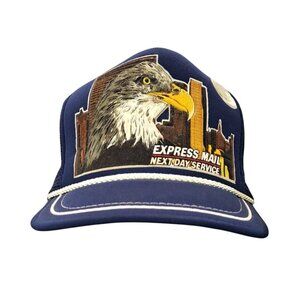 Vintage USPS Trucker Hat Express Mail Eagle Blue Mesh Snapback Rope Twin Towers